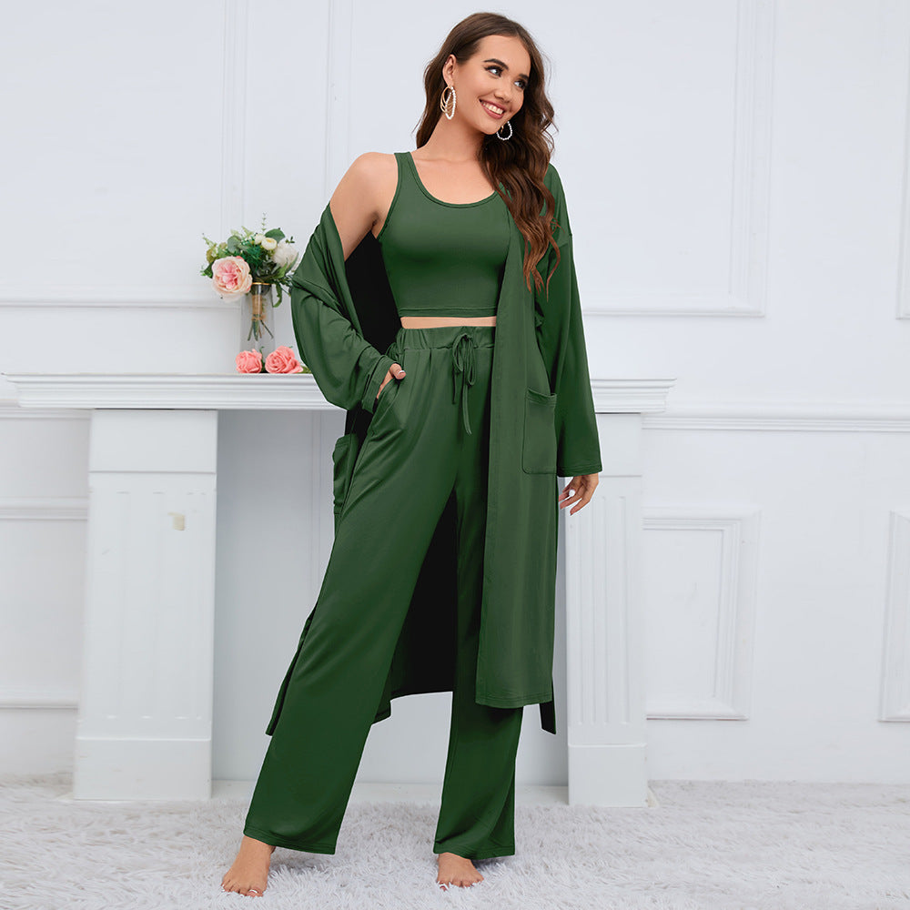 Women's Fashion Camisole Coat Wide Leg Pants Suit 3 piece