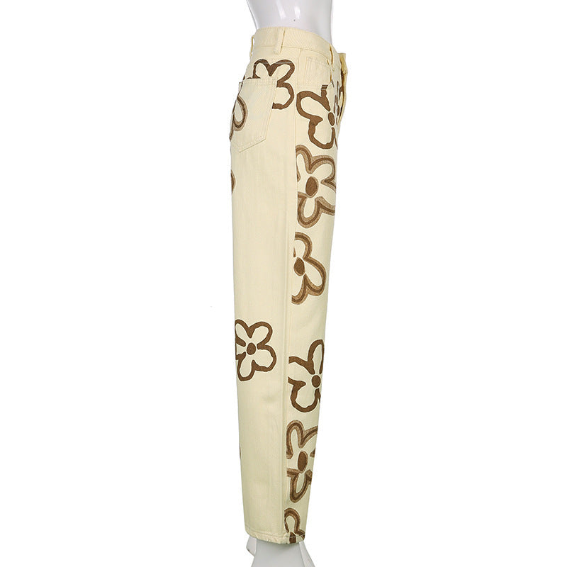 Street Print Fashion Straight Leg Jeans