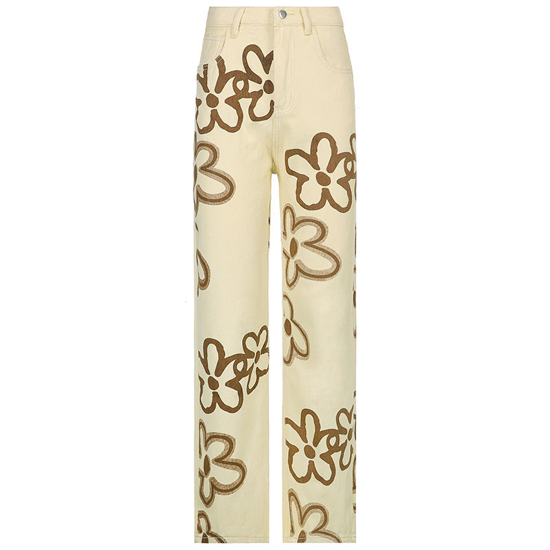 Street Print Fashion Straight Leg Jeans