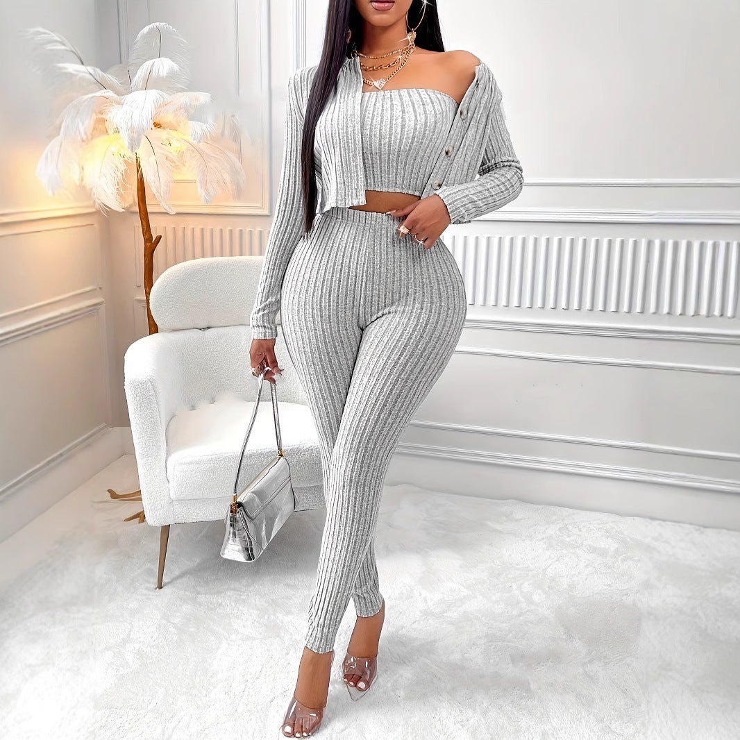 Women’s Fashion Cardigan Camisole Three-Piece Suit – Stylish & Versatile Outfit by Natural Body Fashion