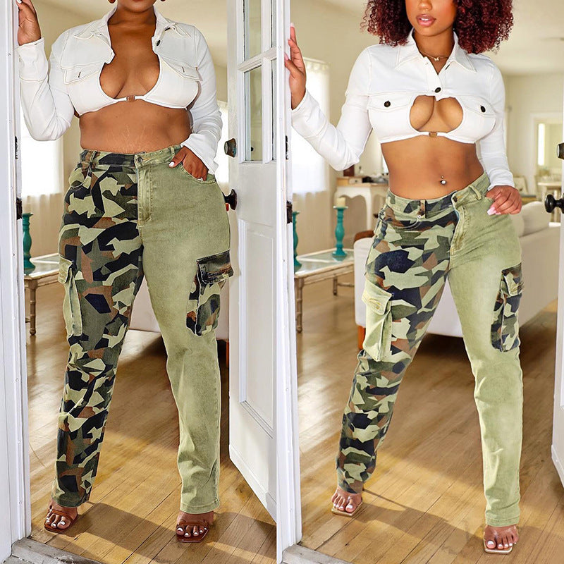 Natural Body Colorblock Slim Fit Camo Jeans