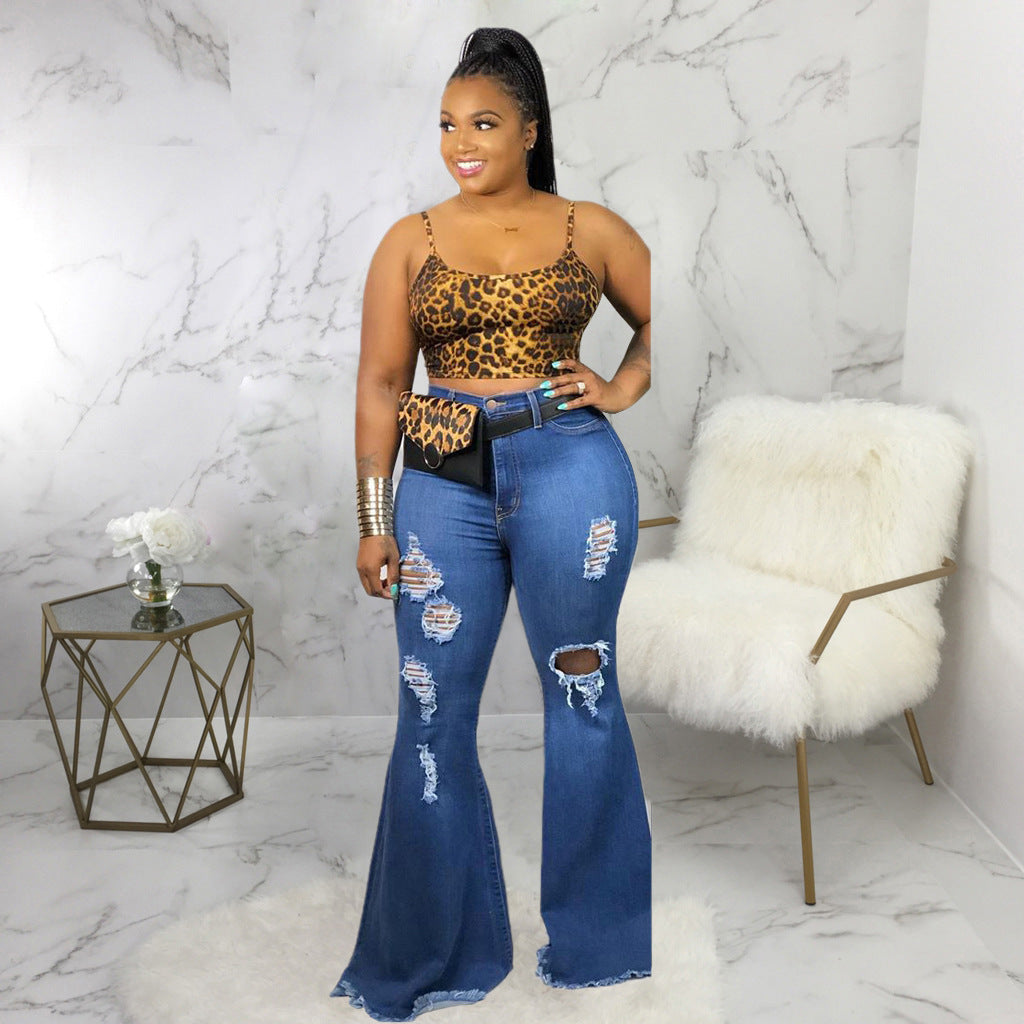 Natural Fashion Large Knee Ripped Slim Denim Stretch Jeans