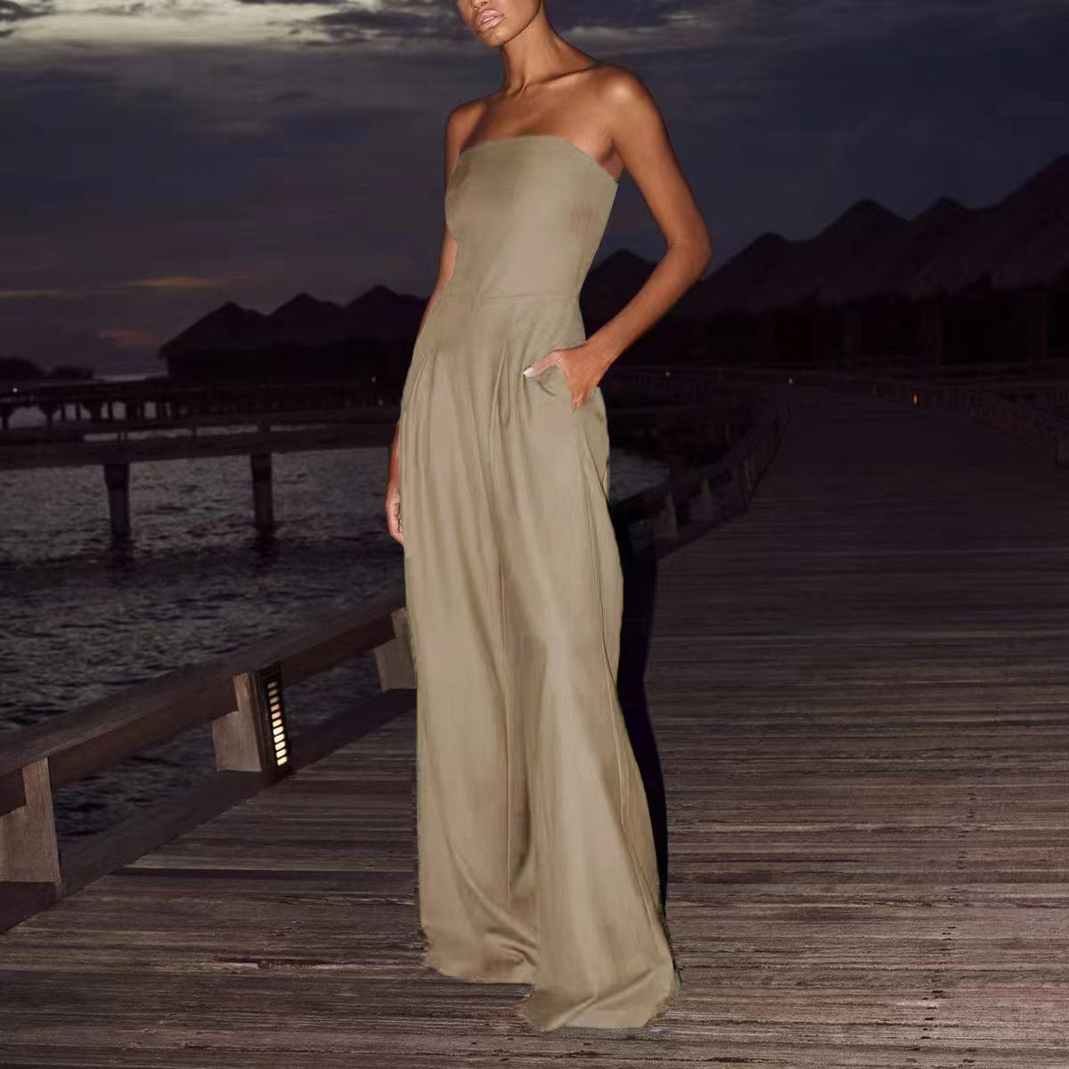 Loose Tube-Top Jumpsuit – Backless Wide-Leg Long Pants Overalls for Women by Natural Body Fashion