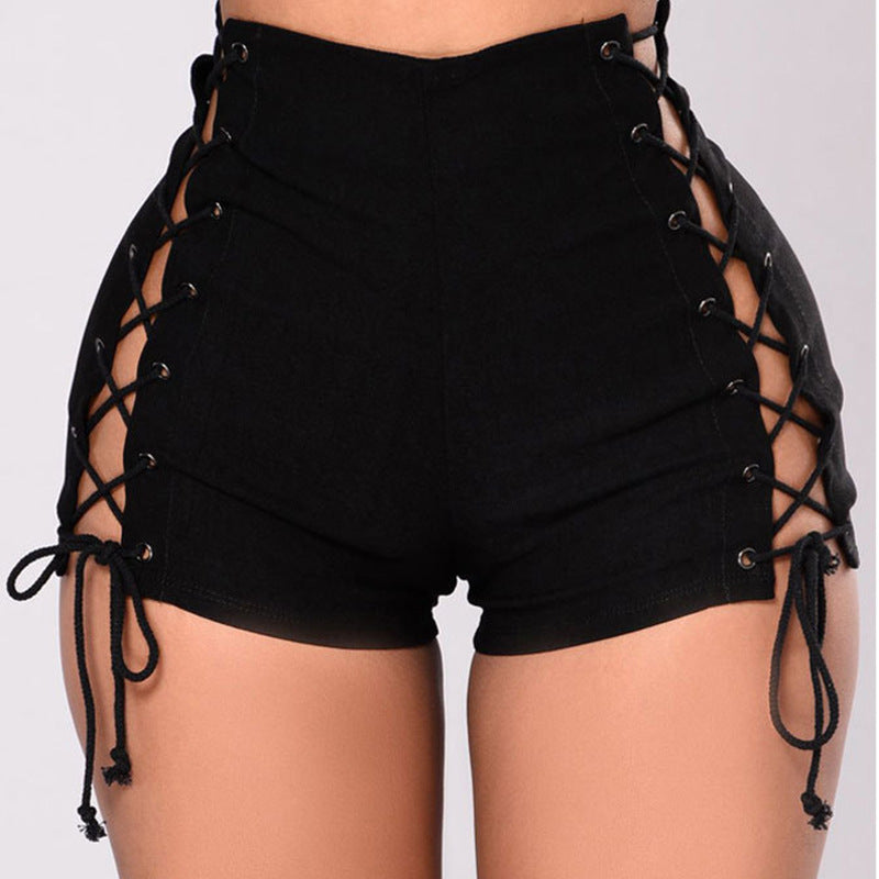 Women's Sexy Side Bandage High Waist Denim Shorts