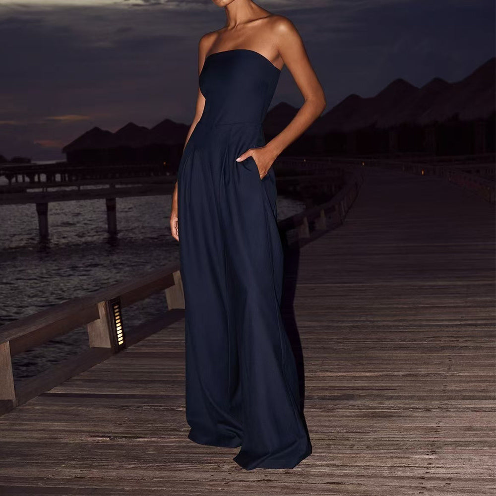 Loose Tube-Top Jumpsuit – Backless Wide-Leg Long Pants Overalls for Women by Natural Body Fashion