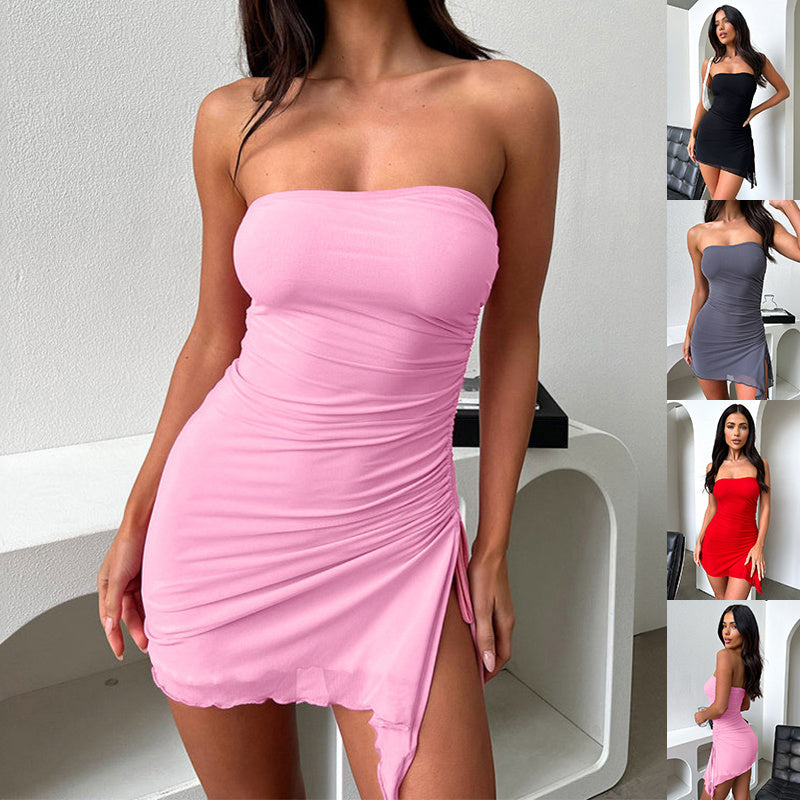Natural Body Tube-top Split Dress Backless Short Dress