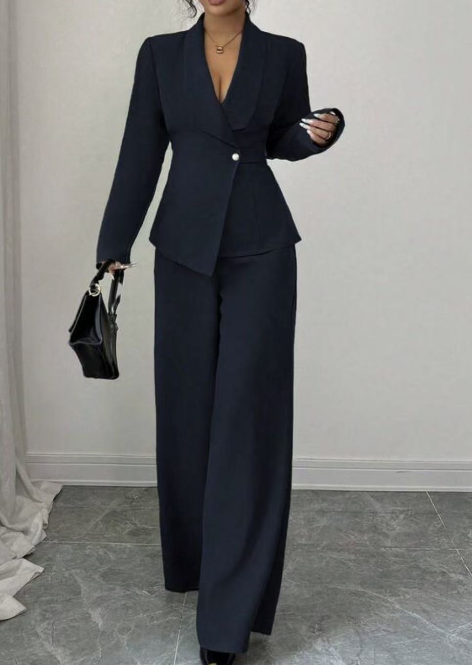 Women’s Long-Sleeved Suit Jacket & Straight-Leg Pants Set – Elegant Two-Piece Outfit by Natural Body Fashion