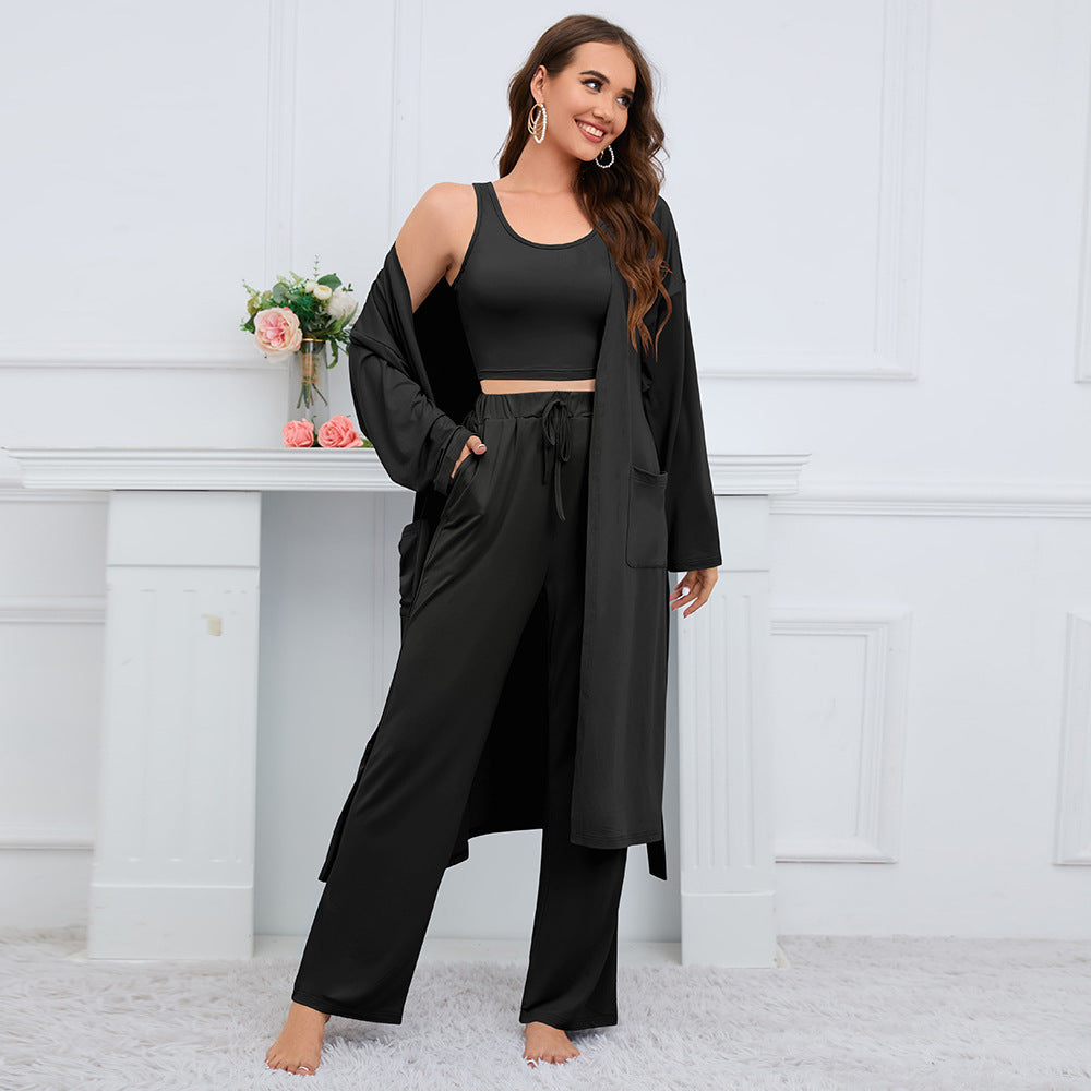 Women's Fashion Camisole Coat Wide Leg Pants Suit 3 piece