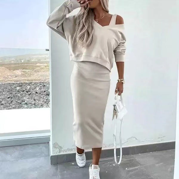 Spring & Autumn Women’s Vest Skirt V-Neck Sweatshirt Sweater Set – Stylish & Comfortable