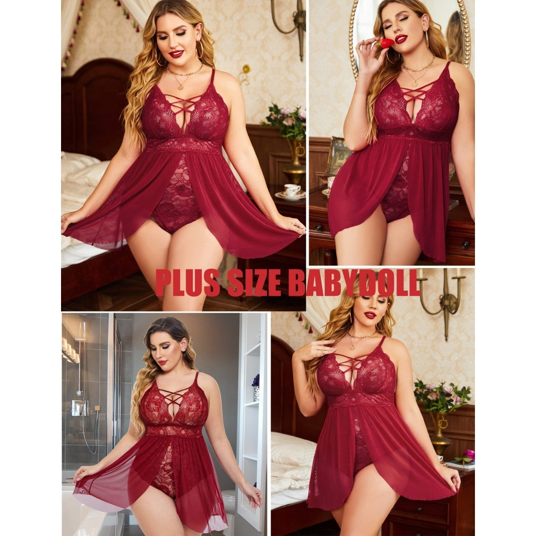 Natural Body Plus Size Babydoll Womens Snap Crotch Lingerie V NeckLace Nighty Sleepwear Womenswear Comfort Nightgown