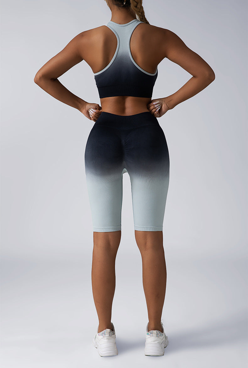 Hidden Scrunch Biker Shorts & Shirt Set – Seamless Tummy Control Workout Outfit for Women