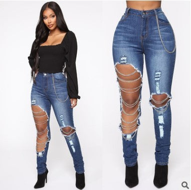 Women's Fashion Sexy Large Casual Simple Ripped Jeans
