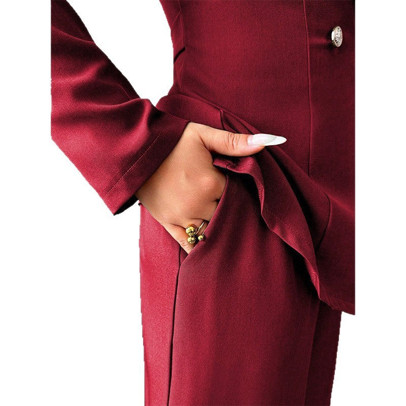 Women’s Long-Sleeved Suit Jacket & Straight-Leg Pants Set – Elegant Two-Piece Outfit by Natural Body Fashion