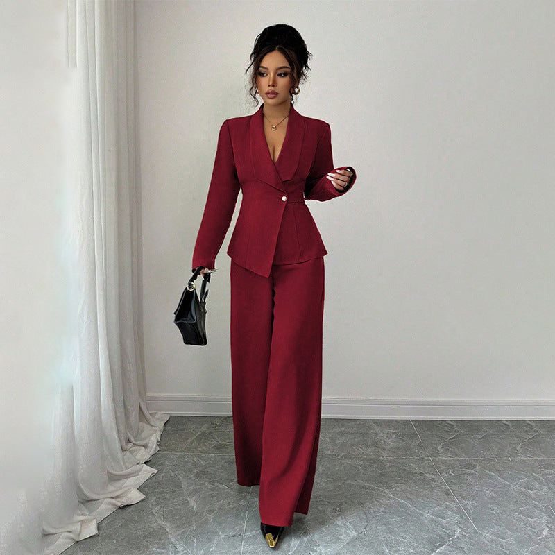 Women’s Long-Sleeved Suit Jacket & Straight-Leg Pants Set – Elegant Two-Piece Outfit by Natural Body Fashion