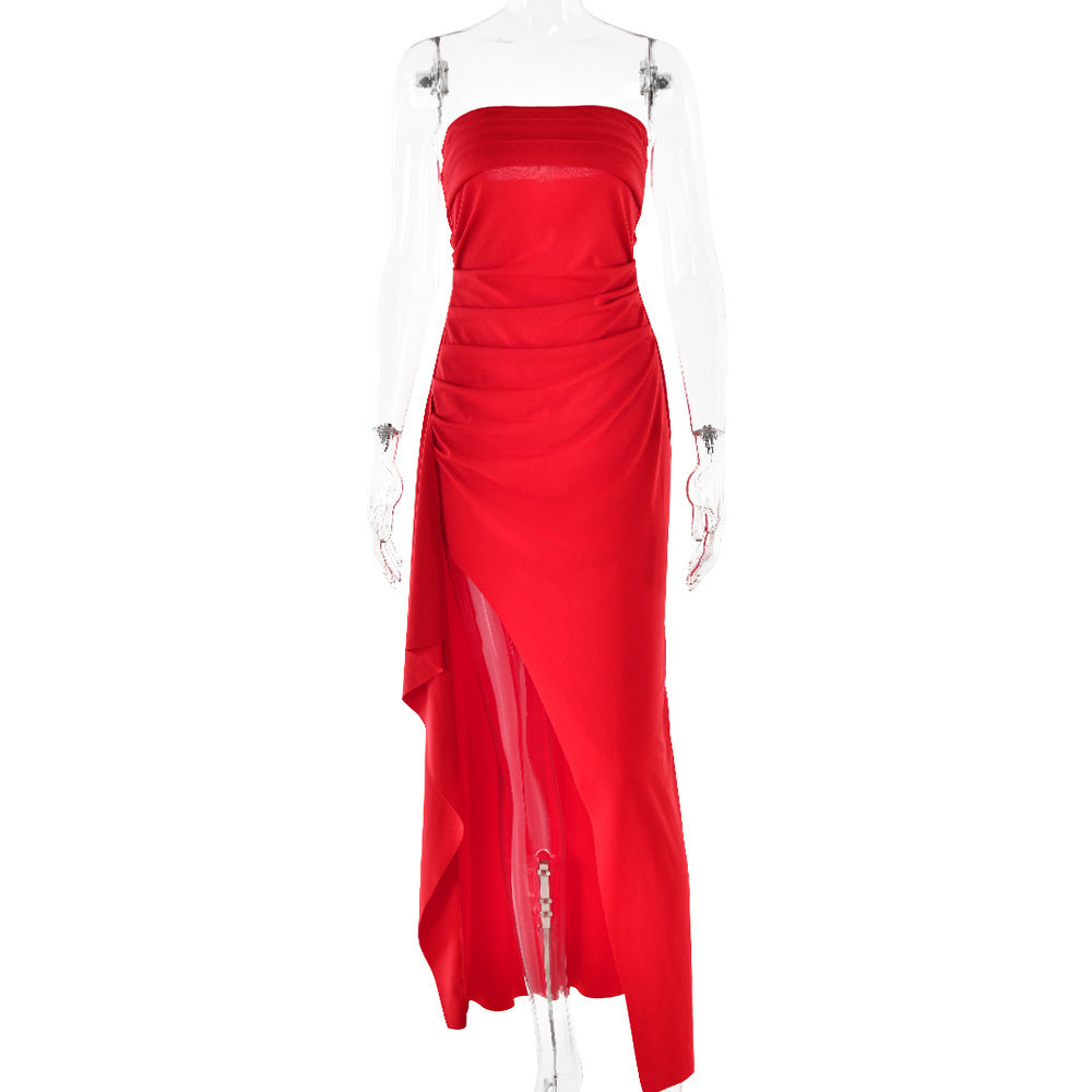 Strapless Split Long Pleated Dress – Elegant Party & Wedding Dress for Women