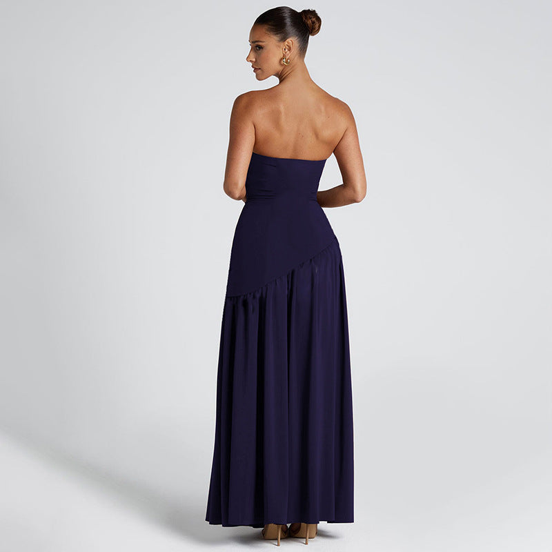 Natural Body Pure Color Split Backless Elegant Streamer Dress with streamer