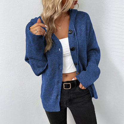 Natural Body Fashion Women’s Single-Breasted Hooded Sweater – Solid Color Cardigan Coat