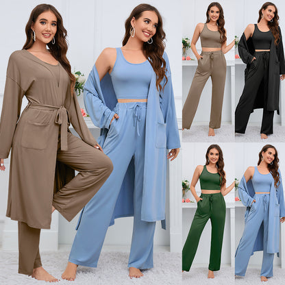 Women's Fashion Camisole Coat Wide Leg Pants Suit 3 piece