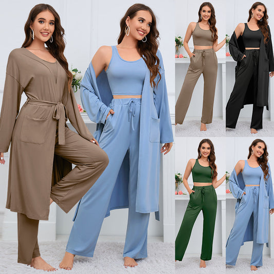 Women's Fashion Camisole Coat Wide Leg Pants Suit 3 piece