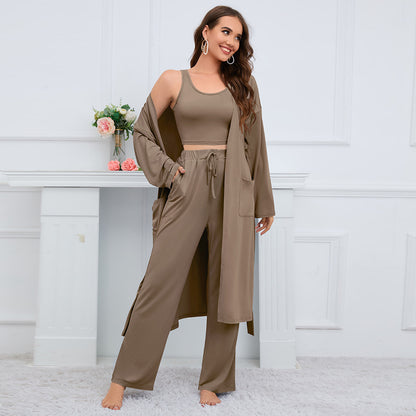 Women's Fashion Camisole Coat Wide Leg Pants Suit 3 piece