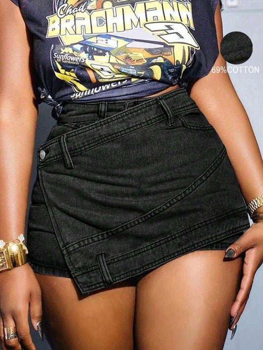 Natural Body Fashions Grunge Punk Street New Vintage Stretchy Overlap Waist Wrap Denim Skorts Jeans