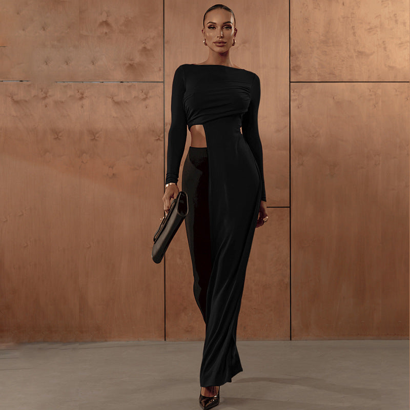 Boss Lady Cool Strap Top Slim Fit Round Neck Long Sleeves T-shirt