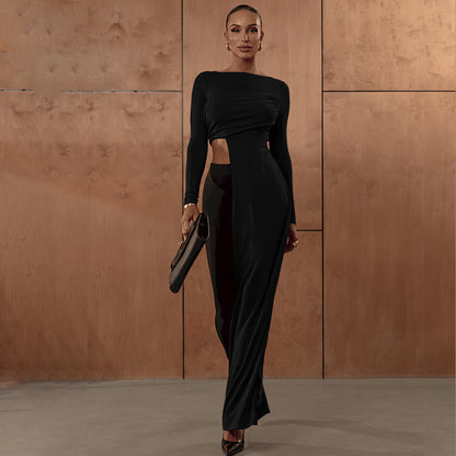 Boss Lady Cool Strap Top Slim Fit Round Neck Long Sleeves T-shirt