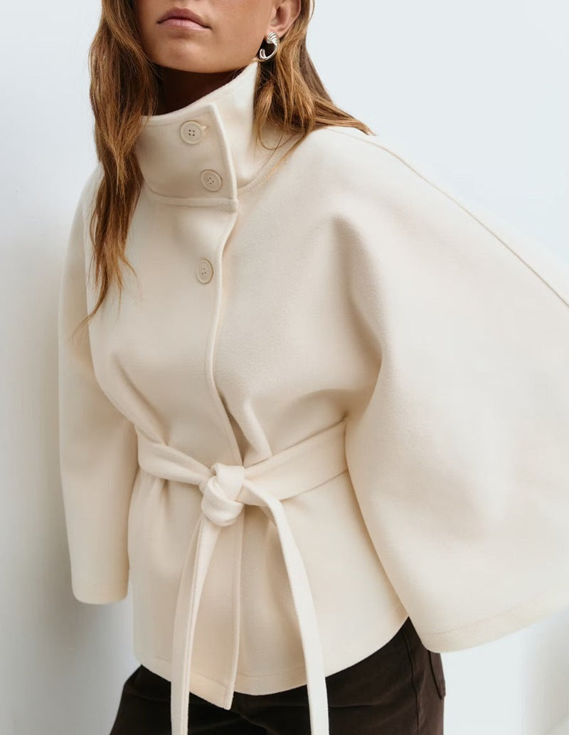 ❄️ Winter High Neck Batwing Sleeve Coat With Belt – Elegant Women’s Trench Coat