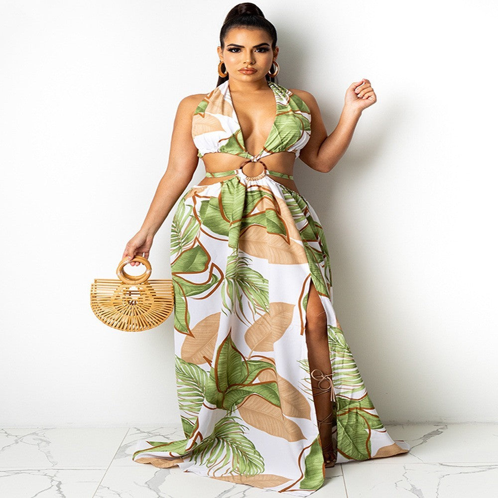 Women's Printed Sexy Cross Tied Dress