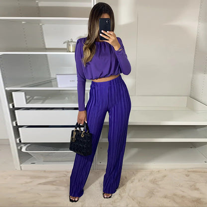 Women's Fashion Temperament Crew Neck Long Sleeve Blouse Business Two-piece Set