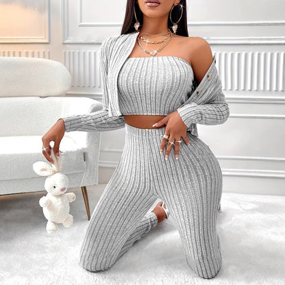Women’s Fashion Cardigan Camisole Three-Piece Suit – Stylish & Versatile Outfit by Natural Body Fashion
