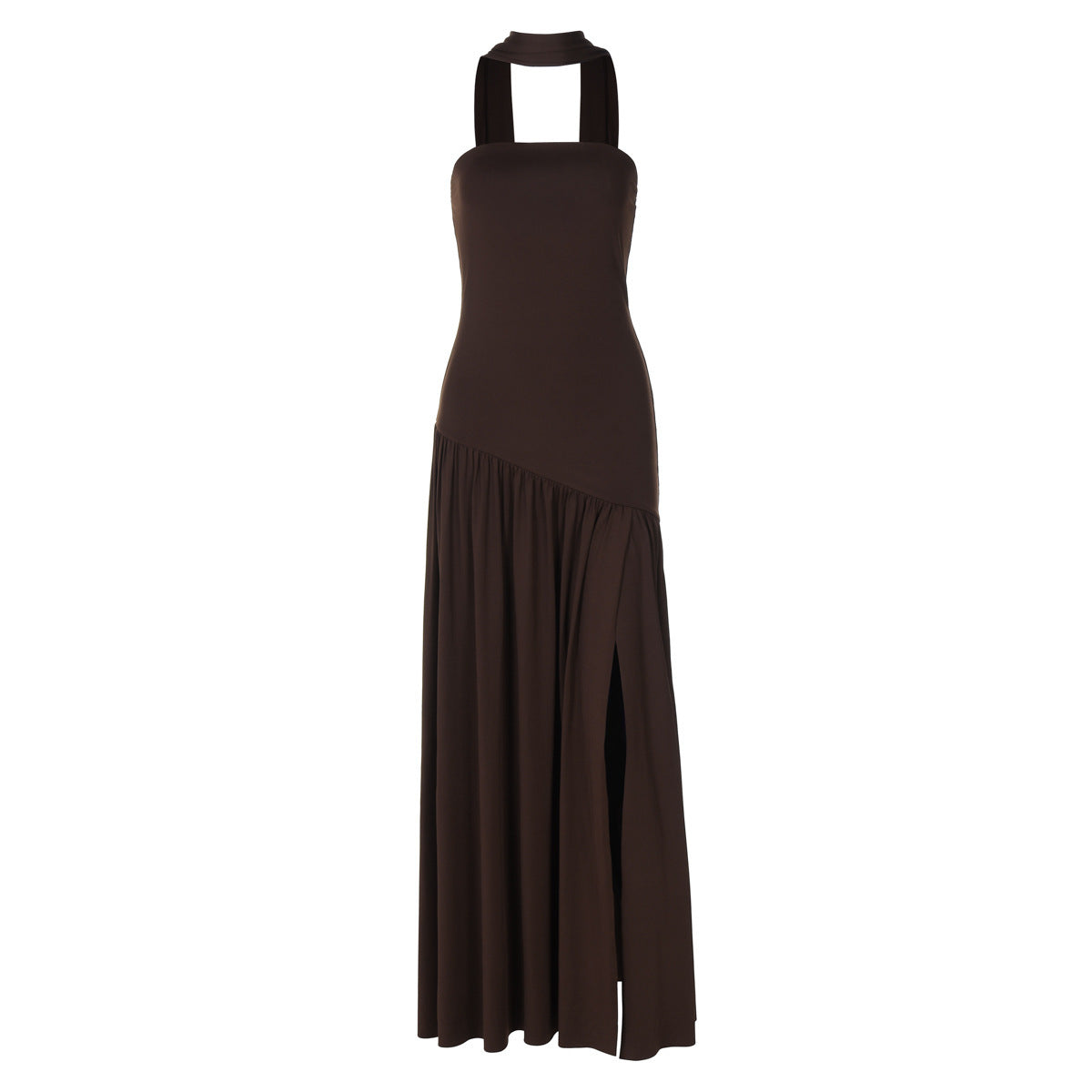 Natural Body Pure Color Split Backless Elegant Streamer Dress with streamer
