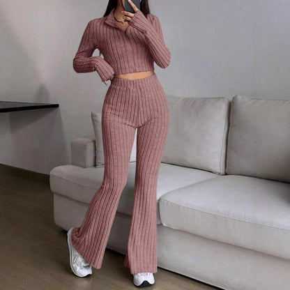 Natural Body 2-piece Women's Turtlenecks Wide Leg High Waist Suit