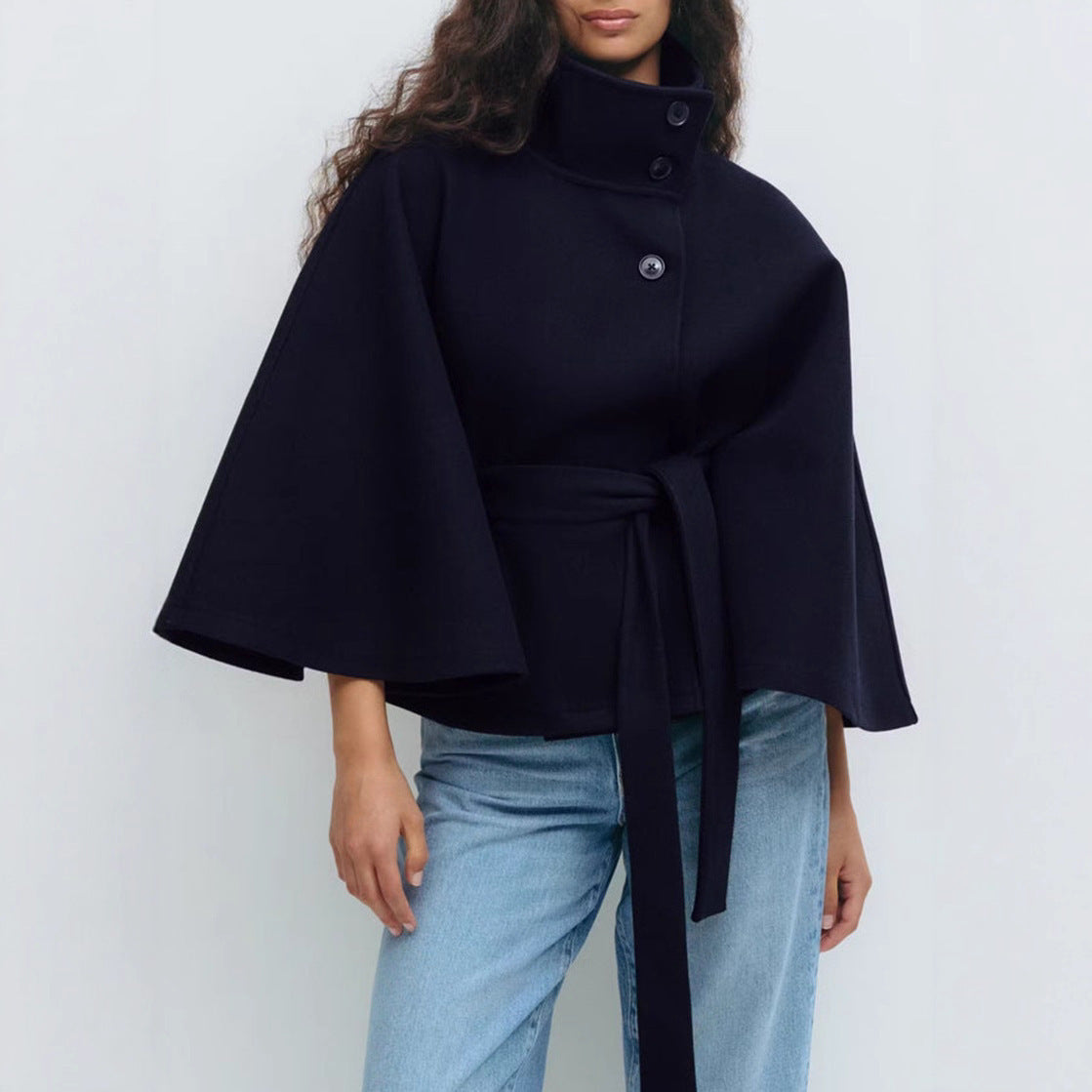 ❄️ Winter High Neck Batwing Sleeve Coat With Belt – Elegant Women’s Trench Coat