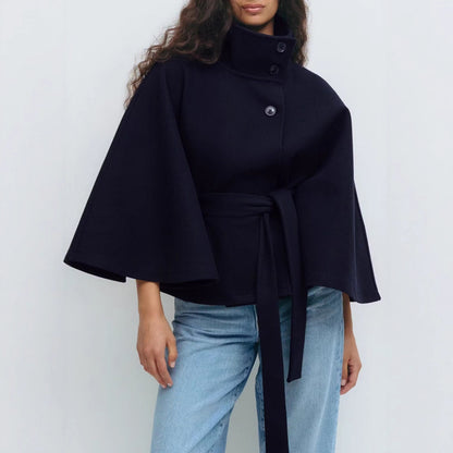 ❄️ Winter High Neck Batwing Sleeve Coat With Belt – Elegant Women’s Trench Coat