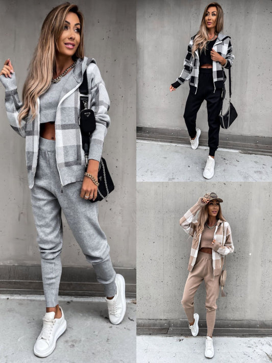 Autumn And Winter New Natural Body Fashion Products Knitted 3-piece Suit