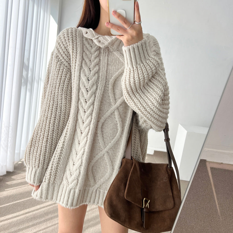 New Retro Simple Round Neck Thick Side Buckle Off-the-shoulder Design Dress