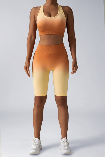 Hidden Scrunch Biker Shorts & Shirt Set – Seamless Tummy Control Workout Outfit for Women