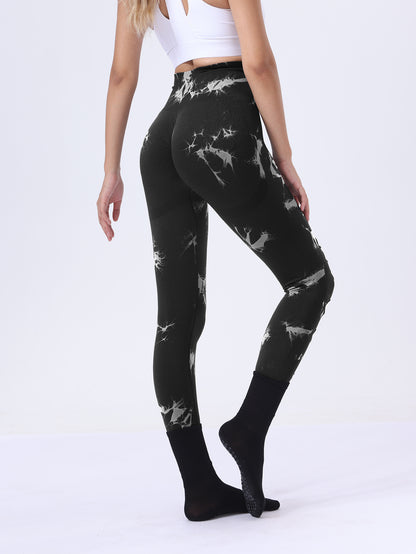 Tie Dye Running Butt Lift Leggings for Women – High Waist Push-Up Yoga Pants Gym Athletic, Hollow Out Tummy Control Sports Leggings