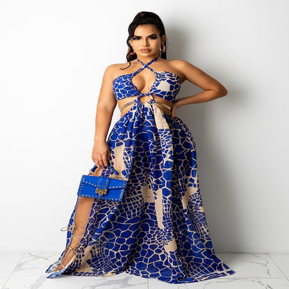 Women's Printed Sexy Cross Tied Dress