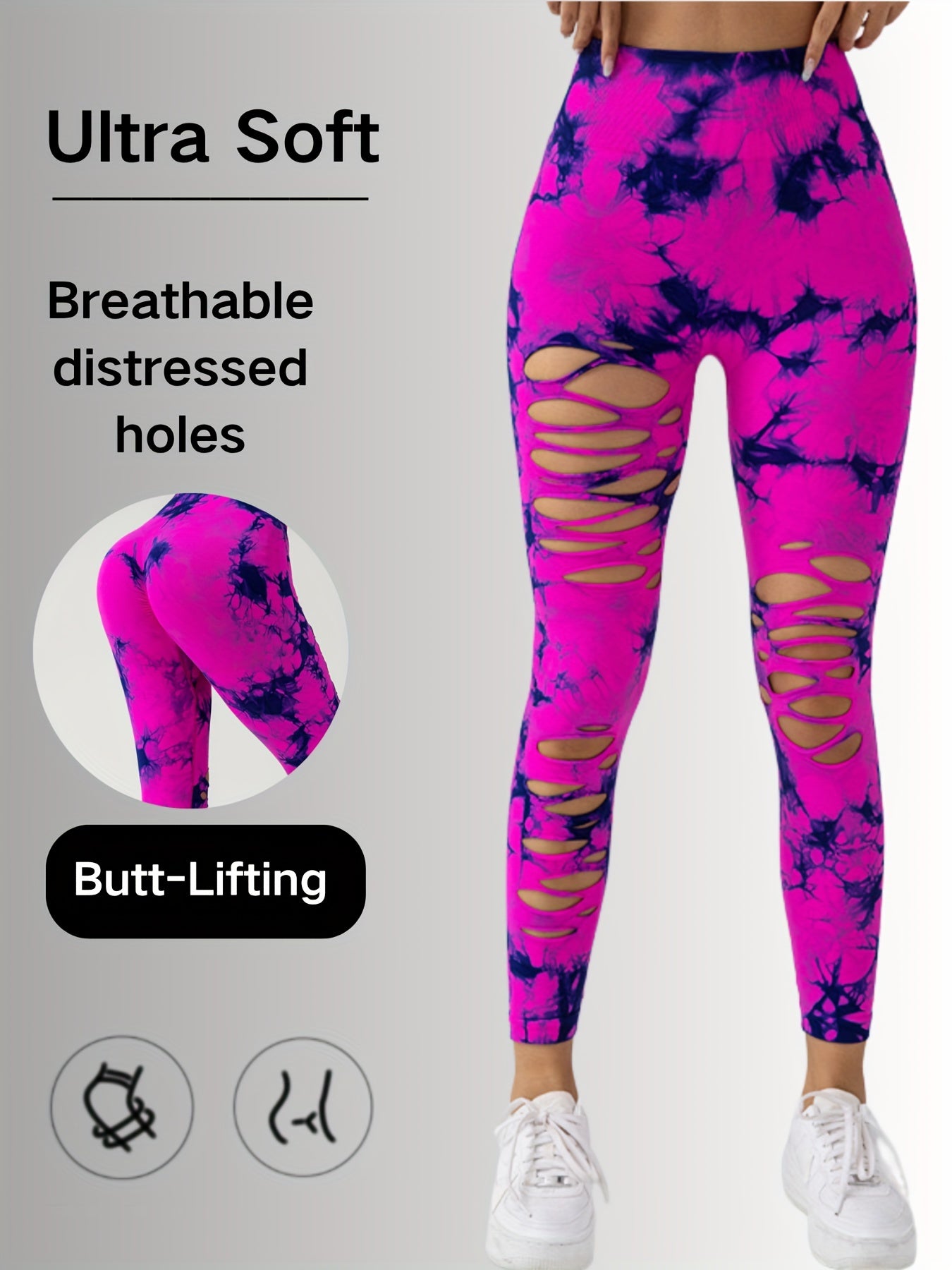 New Style Women's High-Waisted Yoga Leggings With Hollow-Out & Tie-Dye Design