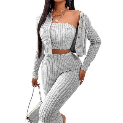 Women’s Fashion Cardigan Camisole Three-Piece Suit – Stylish & Versatile Outfit by Natural Body Fashion