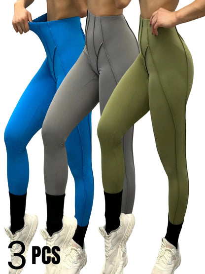 3 Pack Women's Quick Dry High Waist Tummy Control Yoga Pants Workout Leggings With Side Pockets