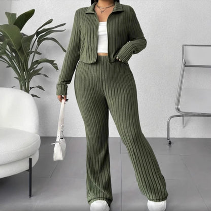 Natural Body 2-piece Women's Turtlenecks Wide Leg High Waist Suit