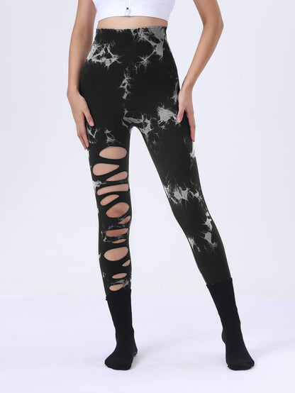 Tie Dye Running Butt Lift Leggings for Women – High Waist Push-Up Yoga Pants Gym Athletic, Hollow Out Tummy Control Sports Leggings