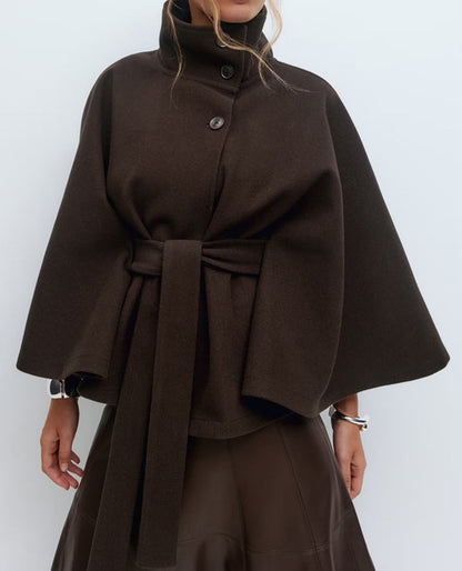 ❄️ Winter High Neck Batwing Sleeve Coat With Belt – Elegant Women’s Trench Coat