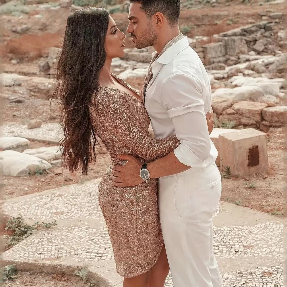 Natural Body Deep V Long Sleeve Slim Pencil Dress