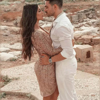 Natural Body Deep V Long Sleeve Slim Pencil Dress