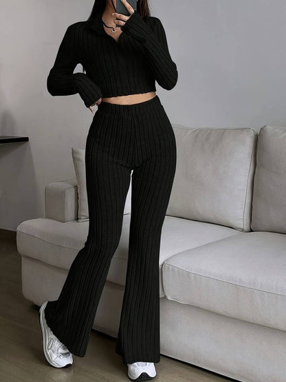 Natural Body 2-piece Women's Turtlenecks Wide Leg High Waist Suit