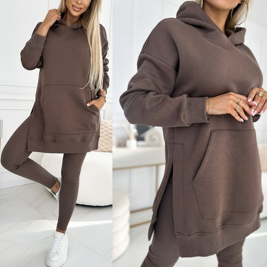 Winter Ready Casual Hooded Sweater Thickened Underwear Leggings Two-piece Suit